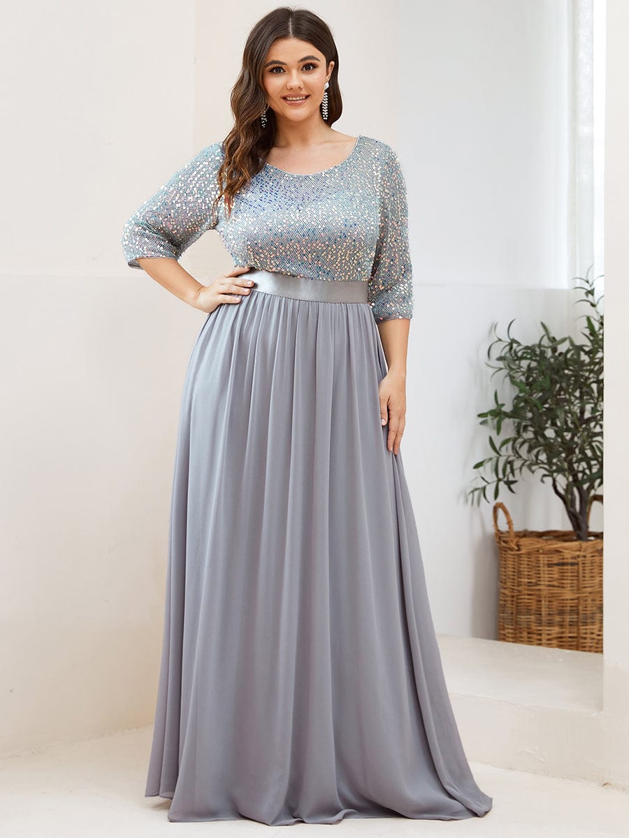 Women's Long Tulle & Sequin Evening Dresses for Mother of the Bride #color_Silver 