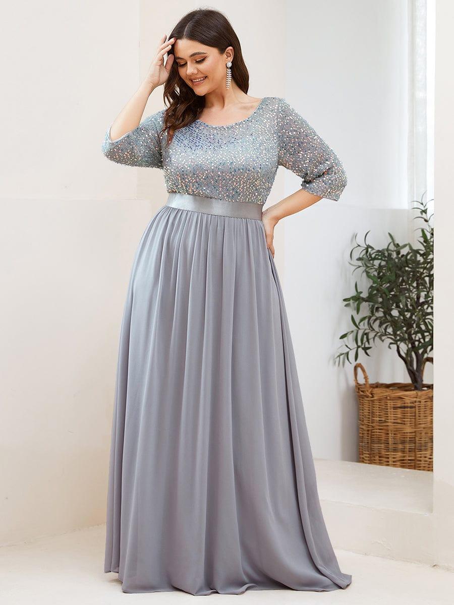 Women's Long Tulle & Sequin Evening Dresses for Mother of the Bride #color_Silver 