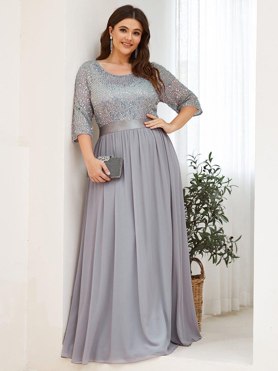Women's Long Tulle & Sequin Evening Dresses for Mother of the Bride #color_Silver 