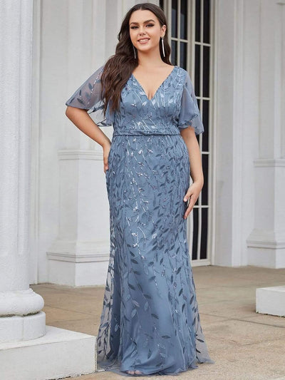 Plus Size Long Mermaid Formal Dresses for Weddings #color_Dusty Blue