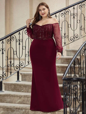 Plus Size Off-Shoulder Long Sleeve Sequin Formal Dresses