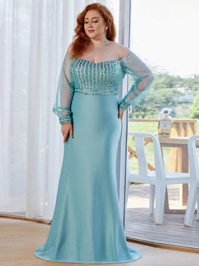 Plus Size Off-Shoulder Long Sleeve Sequin Formal Dresses