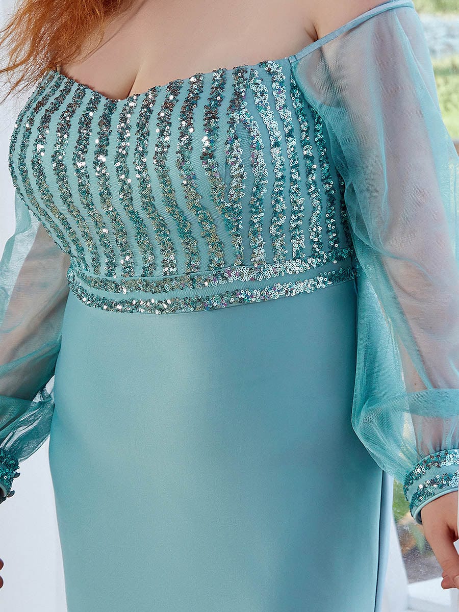 Plus Size Off-Shoulder Long Sleeve Sequin Formal Dresses