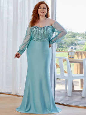 Plus Size Off-Shoulder Long Sleeve Sequin Formal Dresses