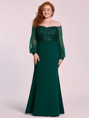 Plus Size Off-Shoulder Long Sleeve Sequin Formal Dresses