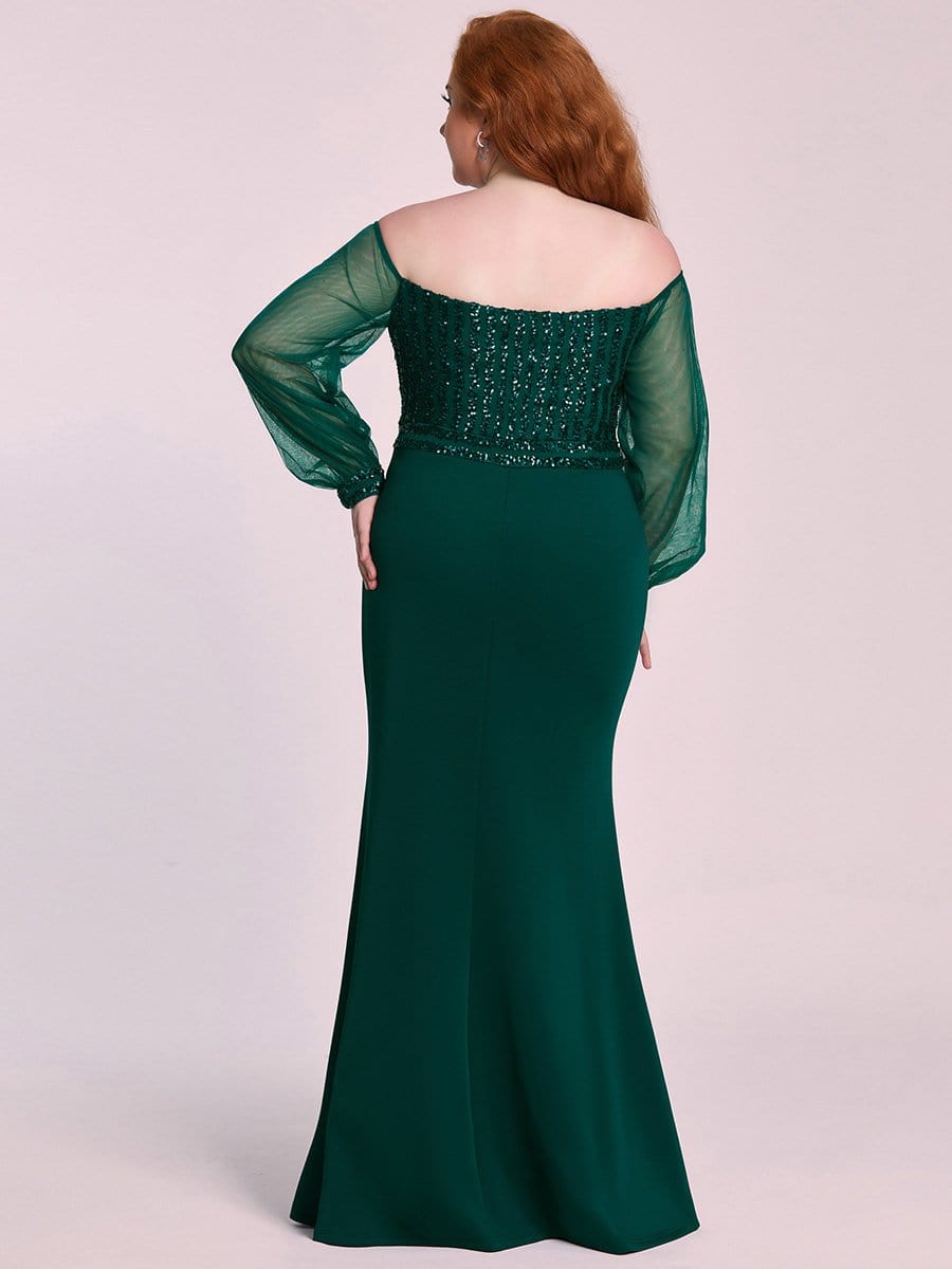 Plus Size Off-Shoulder Long Sleeve Sequin Formal Dresses