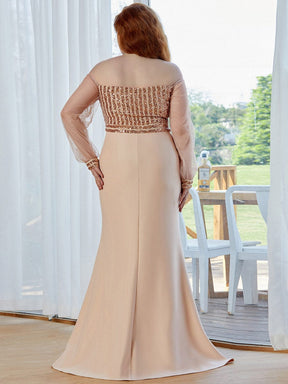 Plus Size Off-Shoulder Long Sleeve Sequin Formal Dresses