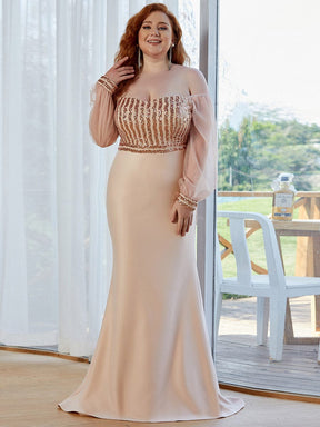 Plus Size Off-Shoulder Long Sleeve Sequin Formal Dresses