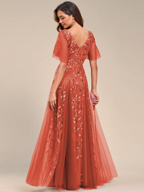 Custom Size V Neck Ruffle Sleeves Sequin Maxi Formal Evening Dress