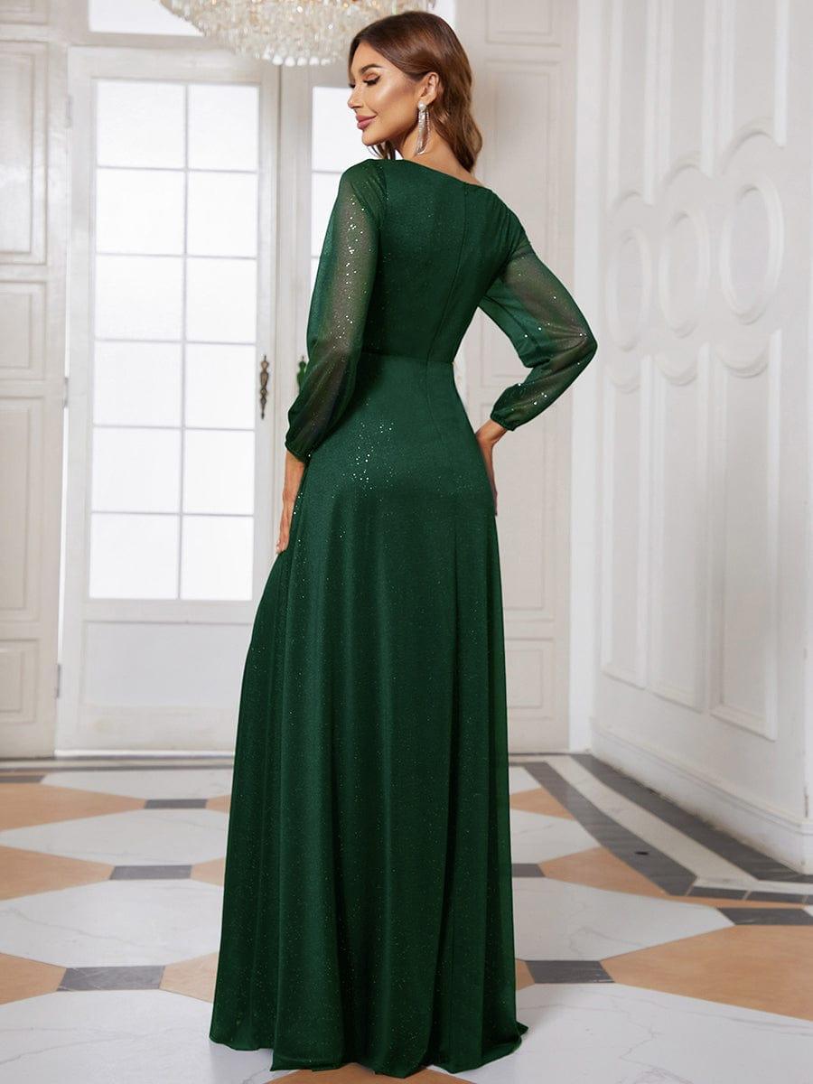 Women's Sexy Long Sleeve V-Neck Shiny Evening Dress