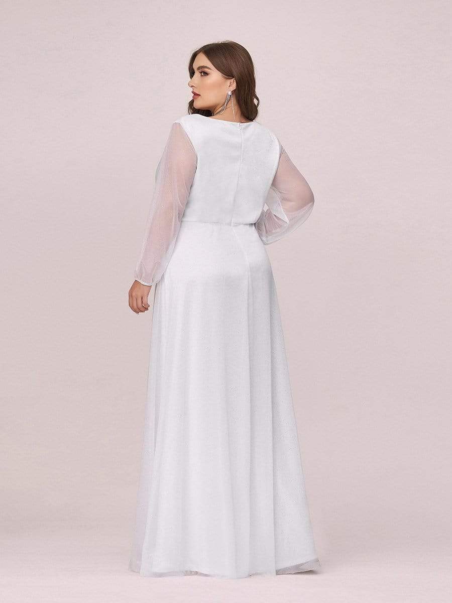 Custom Size Long Sleeve Side Split V-Neck Glittery Evening Dress