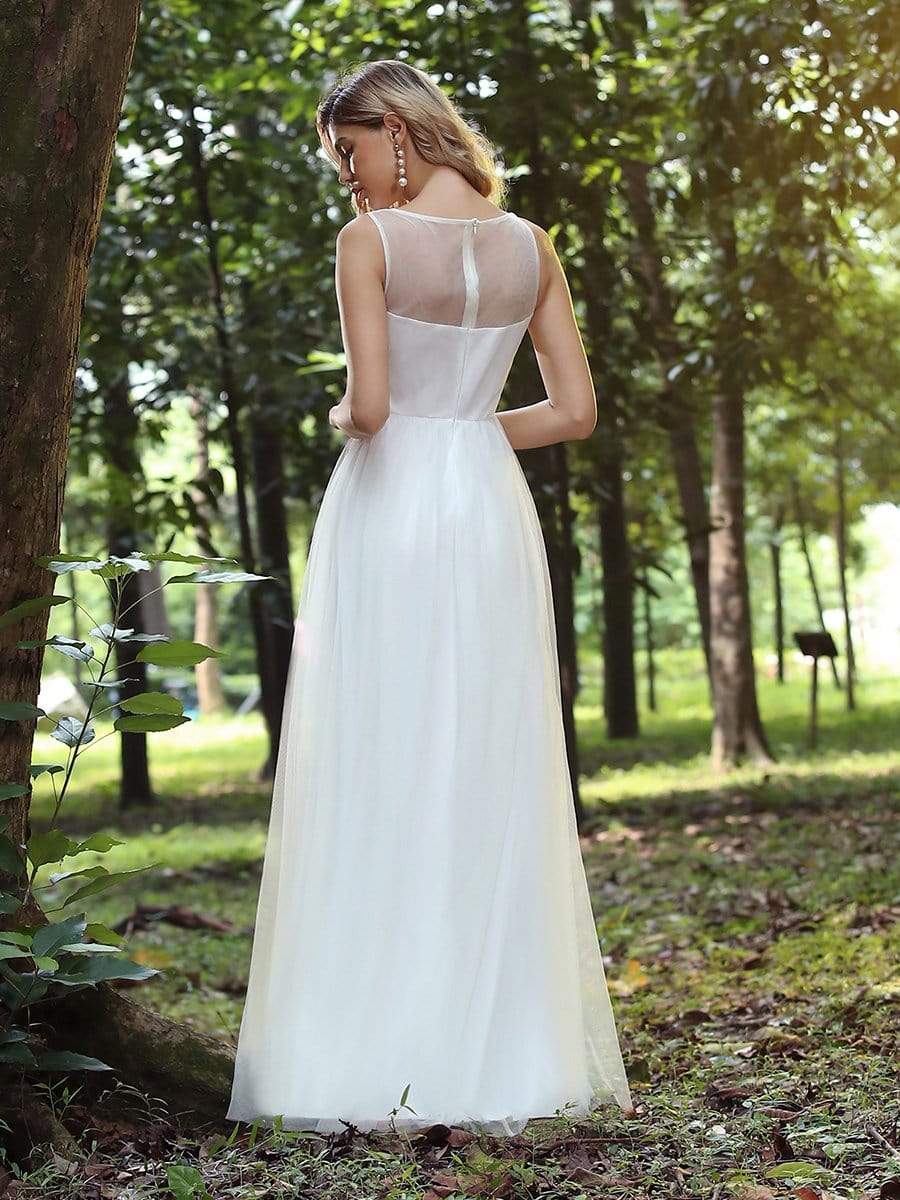 Elegant See Through Round Neck Applique Tulle Bridesmaid Dress