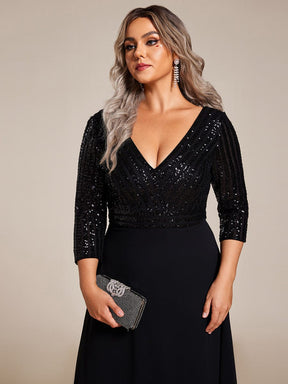 Sexy V Neck Sequin Evening Dresses with 3/4 Sleeve