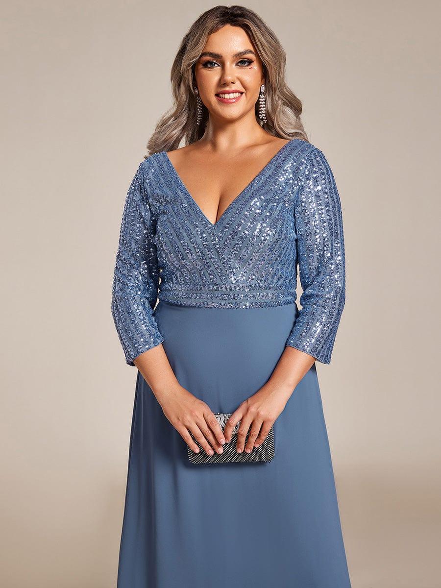 Sexy V Neck Sequin Evening Dresses with 3/4 Sleeve #color_Dusty Blue