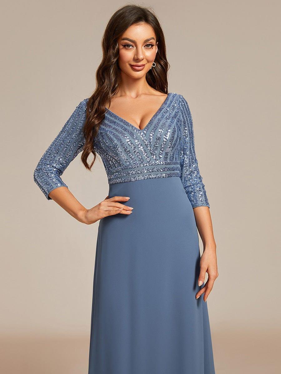 Sexy V Neck Sequin Evening Dresses with 3/4 Sleeve #color_Dusty Blue