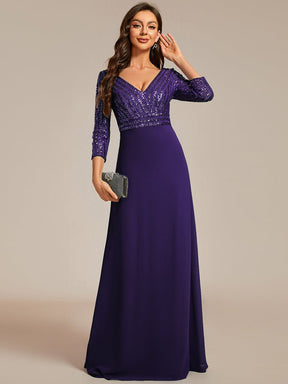 Sexy V Neck Sequin Evening Dresses with 3/4 Sleeve