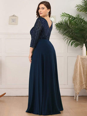 Custom Size V Neck A-Line Sequin Formal Evening Dress with Sleeve