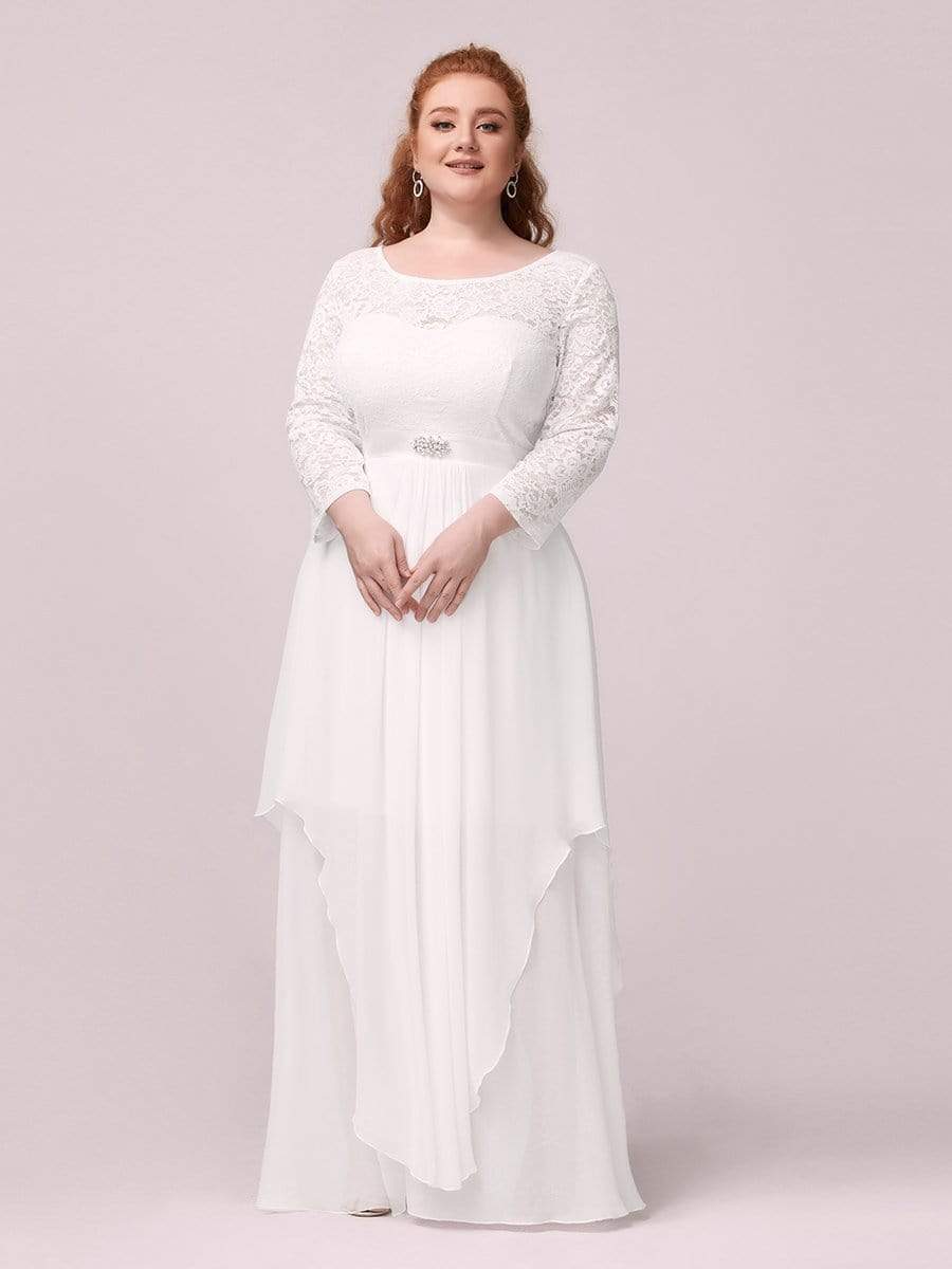 Classic Floral Lace Bridesmaid Dress with Long Sleeve #color_White 