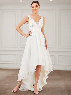 Fashion Sequin Appliques High-Low Tulle Elopement Dress for Wedding