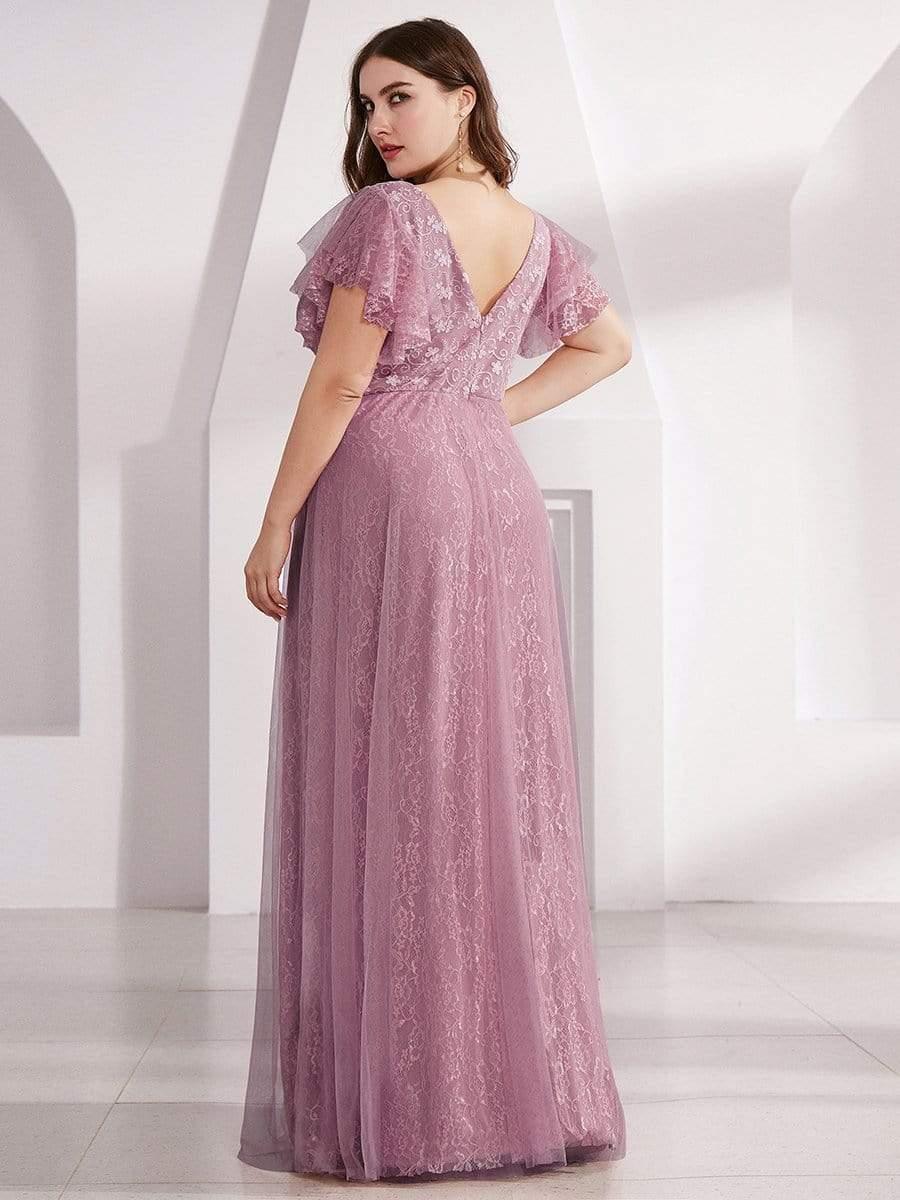 Plus Size Cap Sleeve Floral Lace Long Formal Dresses #color_Purple Orchid