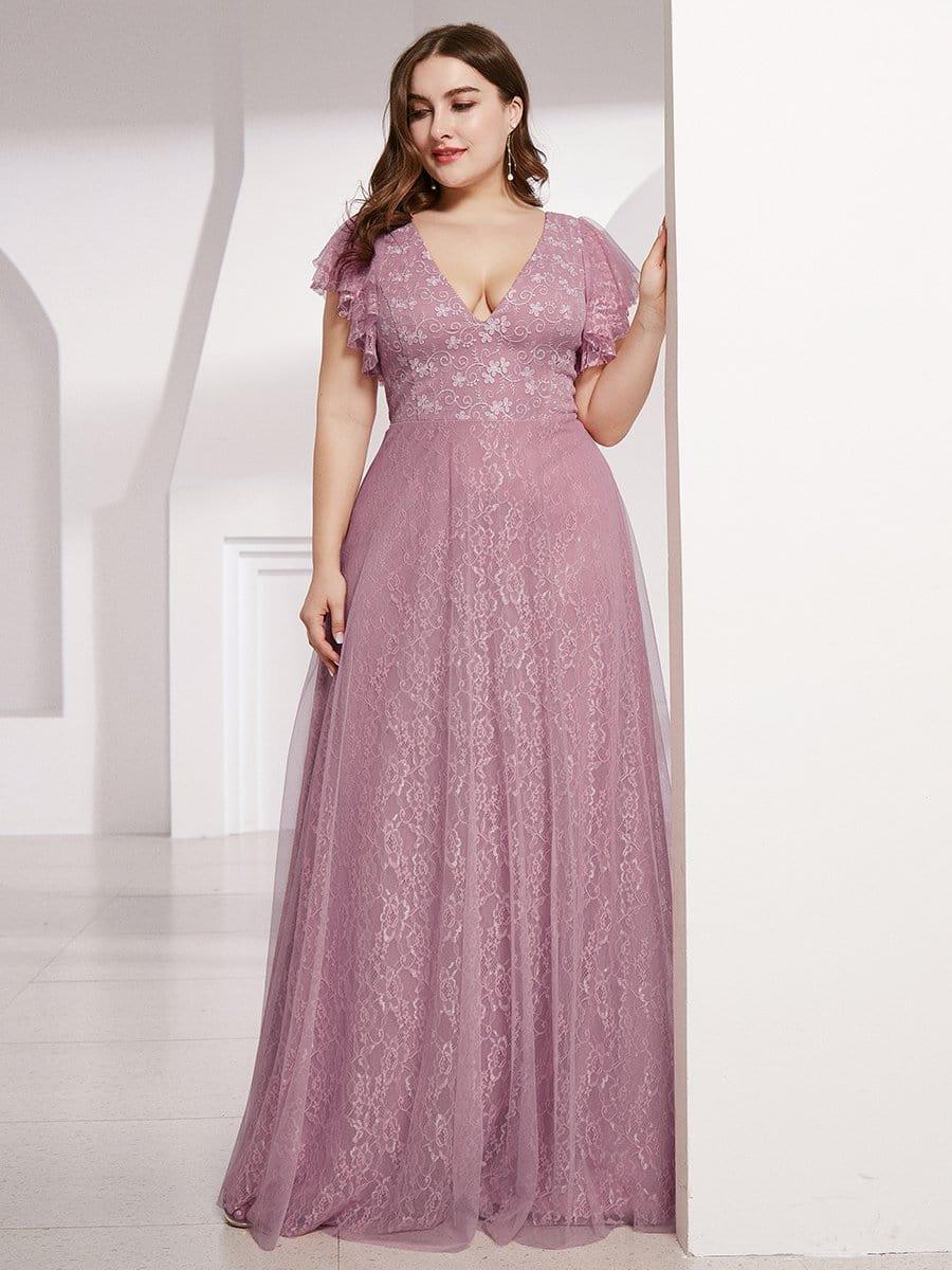 Plus Size Cap Sleeve Floral Lace Long Formal Dresses #color_Purple Orchid