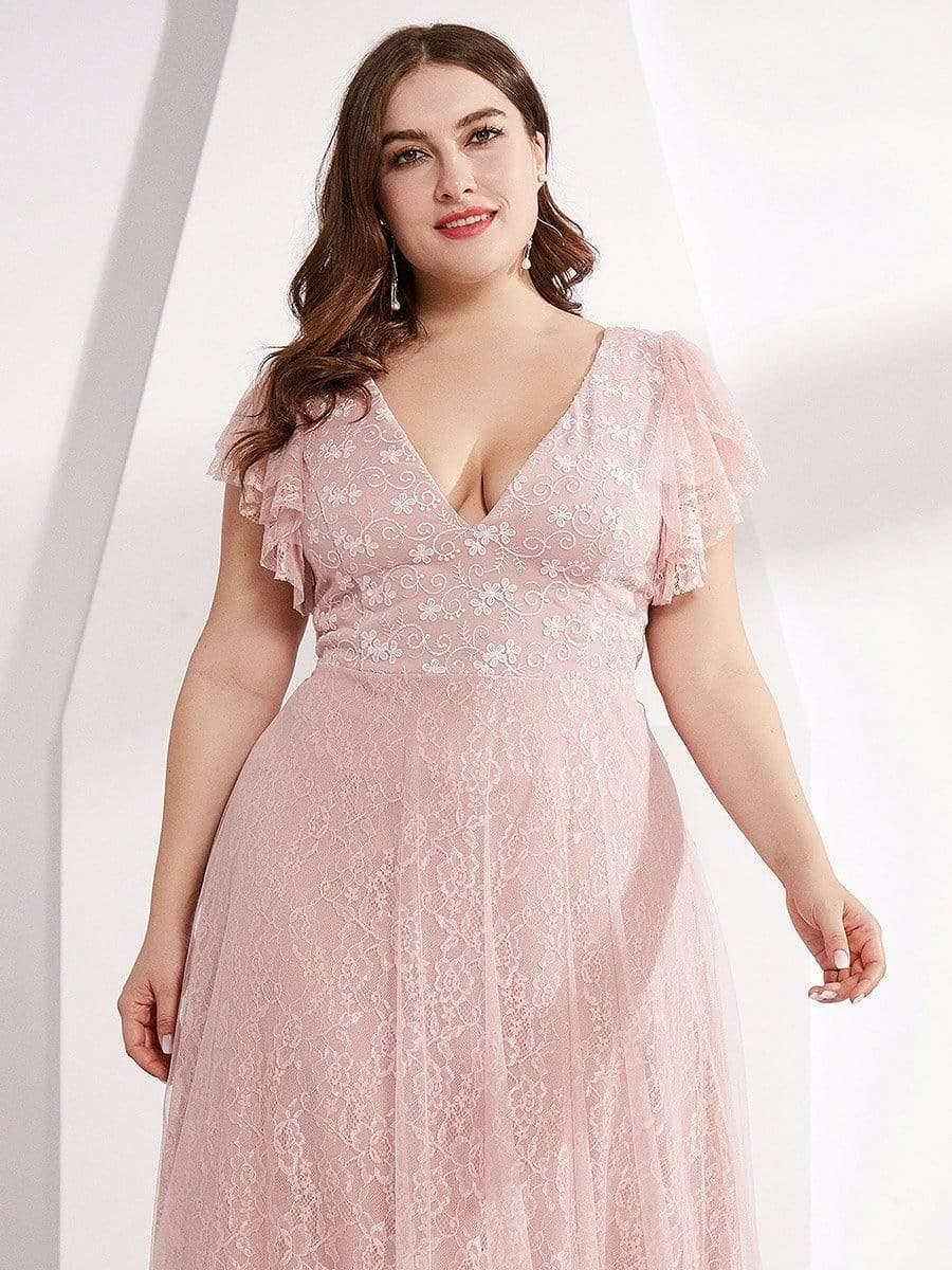 Plus Size Cap Sleeve Floral Lace Long Formal Dresses