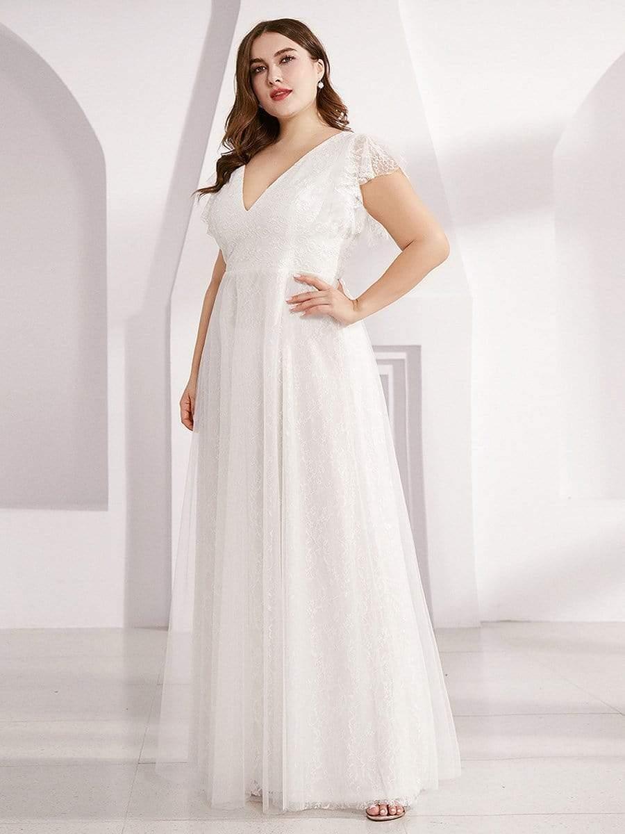 Plus Size Cap Sleeve Floral Lace Long Formal Dresses