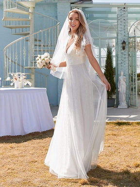 Elegant Maxi Lace Elopement Wedding Dress with Ruffle Sleeves