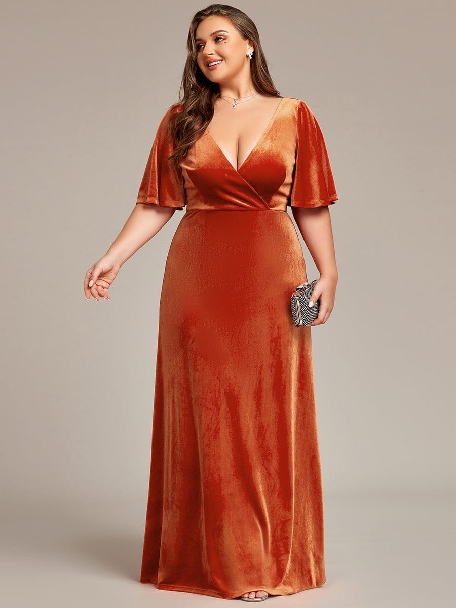 Vintage Plus Size Velvet Maxi Evening Dress #color_Burnt Orange