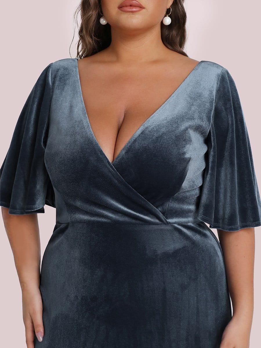 Vintage Plus Size Velvet Maxi Evening Dress #color_Dusty Blue