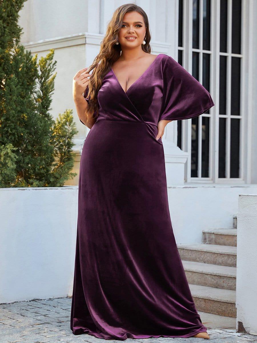 Vintage Plus Size Velvet Maxi Evening Dress #color_Dark Purple 