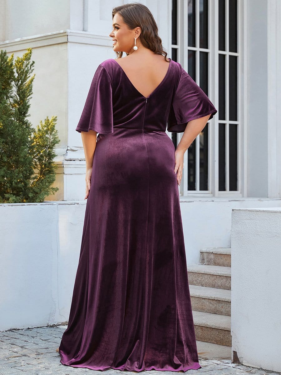 Vintage Plus Size Velvet Maxi Evening Dress #color_Dark Purple 