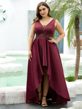 Plus Size High Low Formal Evening Party Dress with Sequin Belt