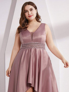 Plus Size High Low Formal Evening Party Dress with Sequin Belt