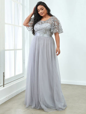 Women's A-Line Sequin Leaf Maxi Prom Dress with Sleeves