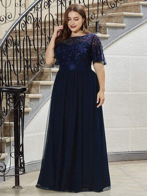 Custom Size Women's A-Line Sequin Leaf Maxi Prom Dress with Sleeves