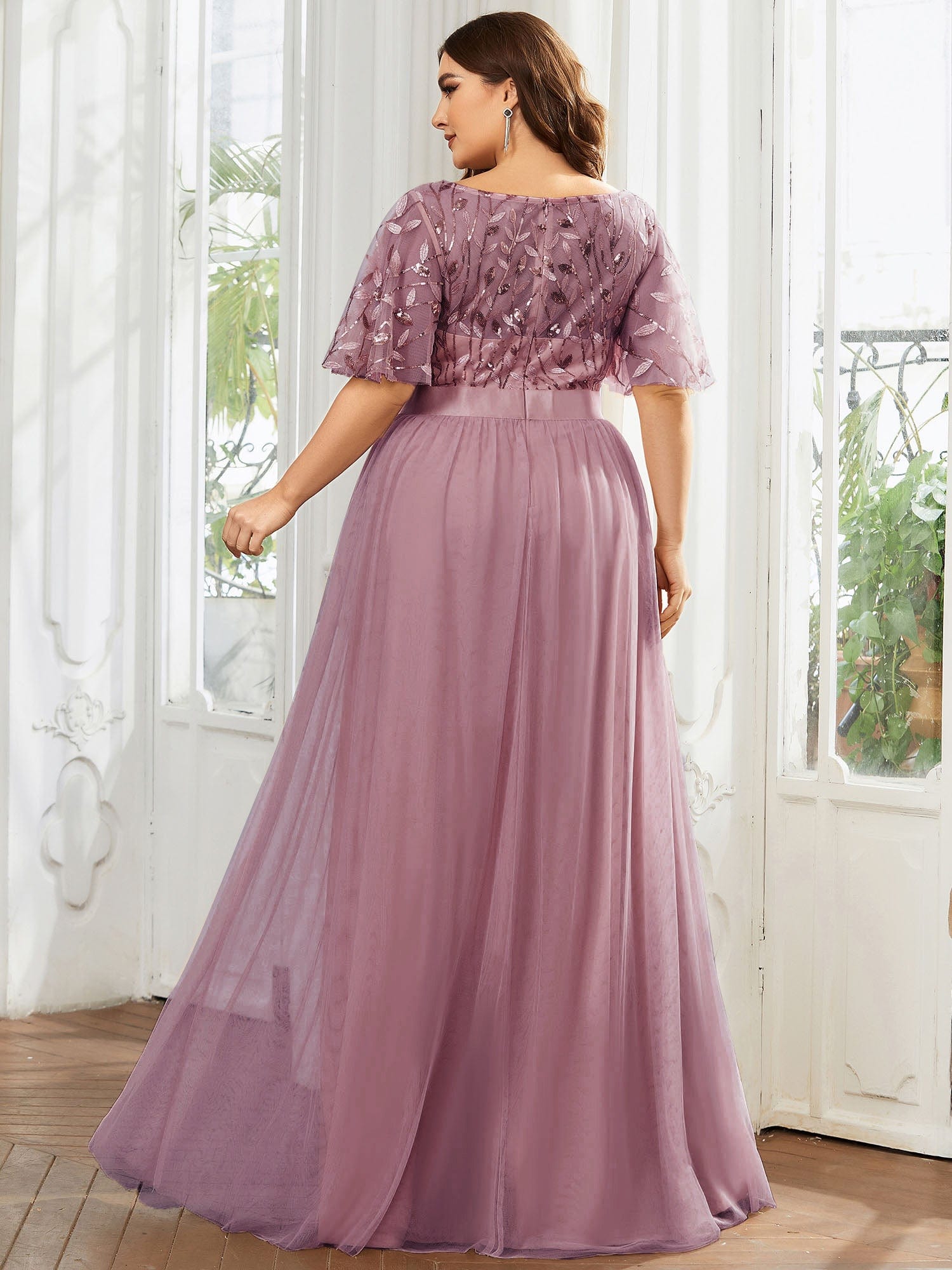 Plus Size Sequin Bodice Long Formal Evening Dresses