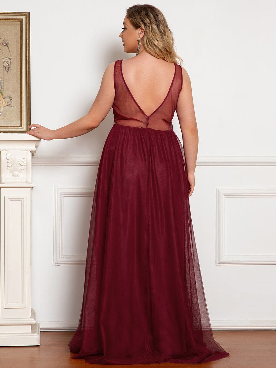 Custom Size A-Line V-Neck Floral Lace Appliques Bridesmaid Dress #color_Burgundy