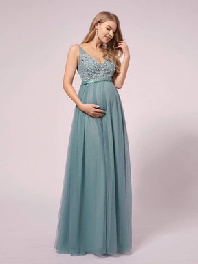 Double V-neck Lace Applique Bodice Maxi Maternity Dress