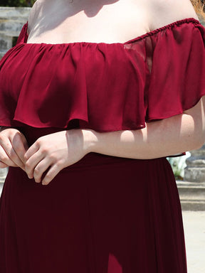 Custom Size Chiffon Ruffle Off Shoulder Thigh Slit Bridesmaid Dresses