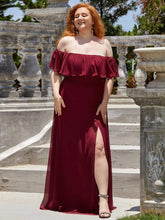 Plus Size Sexy Side Split Long Chiffon Formal Dresses #Color_Burgundy