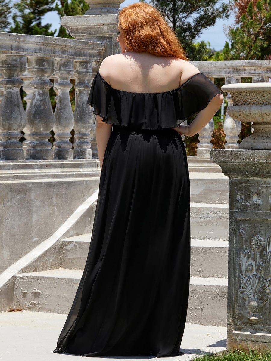 Custom Size Chiffon Ruffle Off Shoulder Thigh Split Bridesmaid Dresses #color_Black