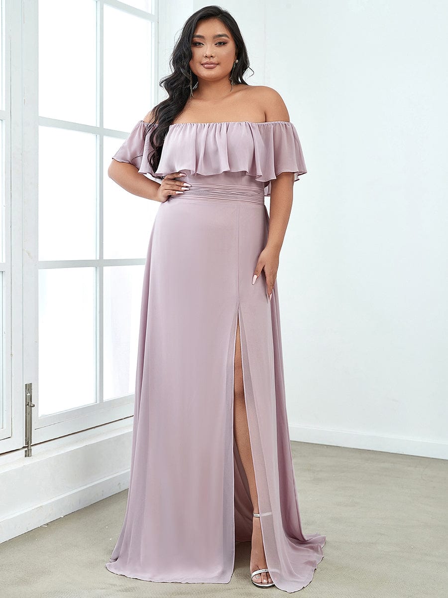 Plus Size Sexy Side Split Long Chiffon Formal Dresses #Color_Lilac