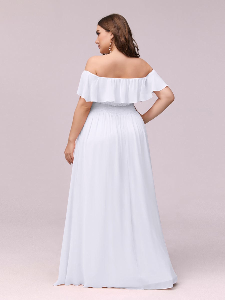 Custom Size Chiffon Ruffle Off Shoulder Thigh Split Bridesmaid Dresses #color_White