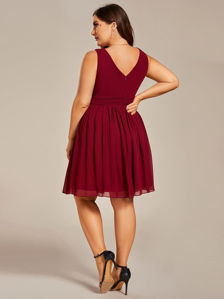 Plus Size Chiffon Sleeveless V Neck Short Bridesmaid Dress #color_Burgundy 