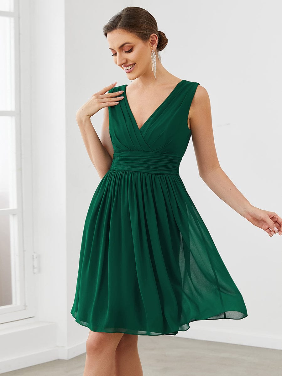 Women Sleeveless V Neck Short Bridesmaid Dress #color_Dark Green 