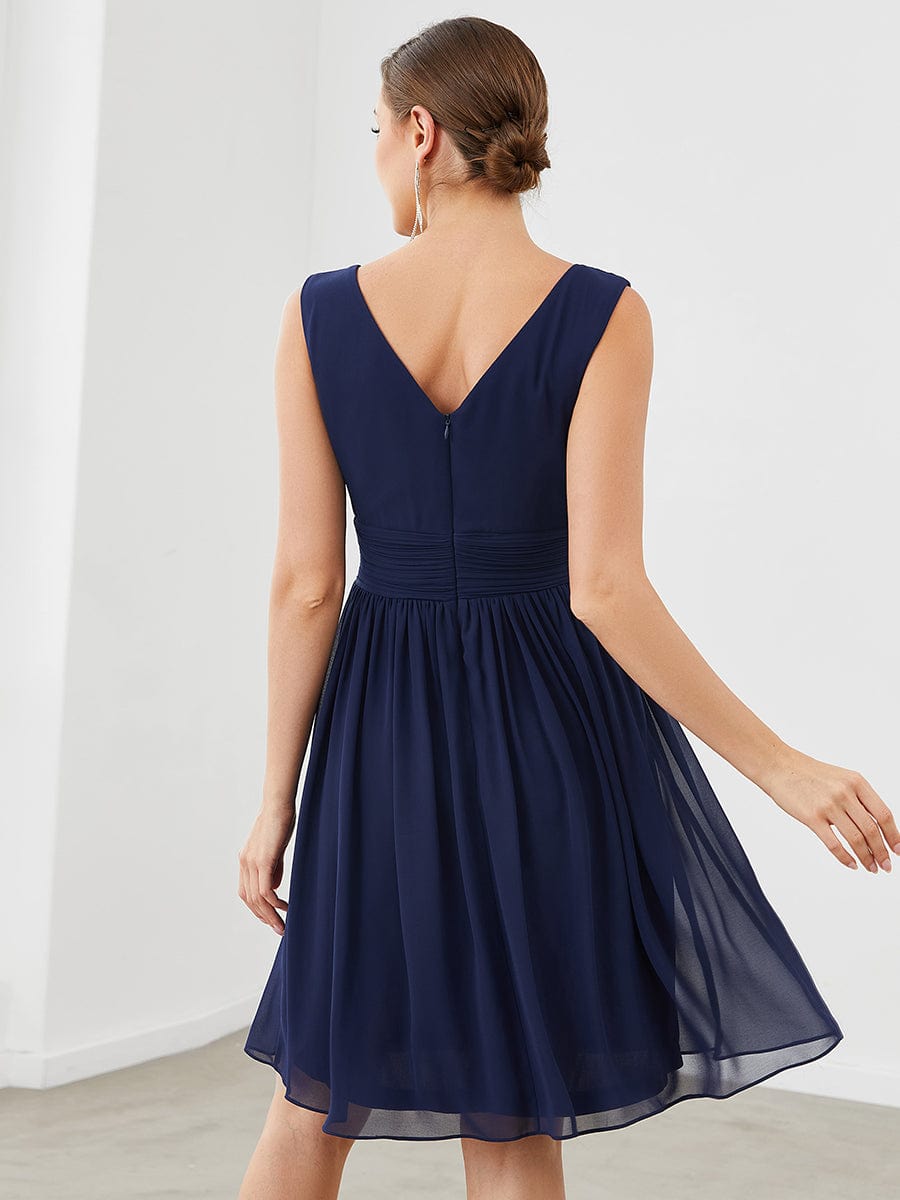 Custom Size Women Sleeveless V Neck Short Bridesmaid Dress #color_Navy Blue