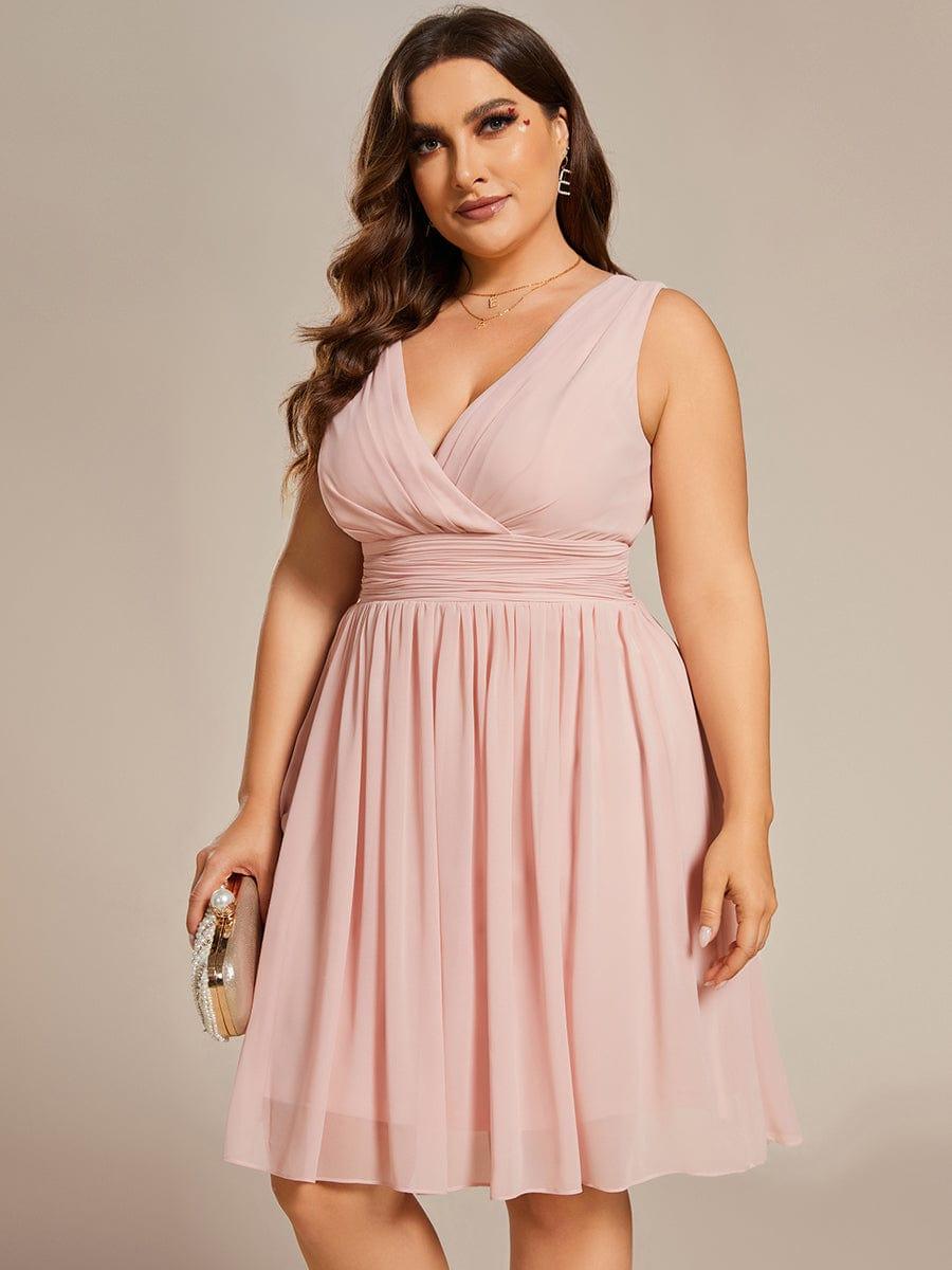 Plus Size Chiffon Sleeveless V Neck Short Bridesmaid Dress