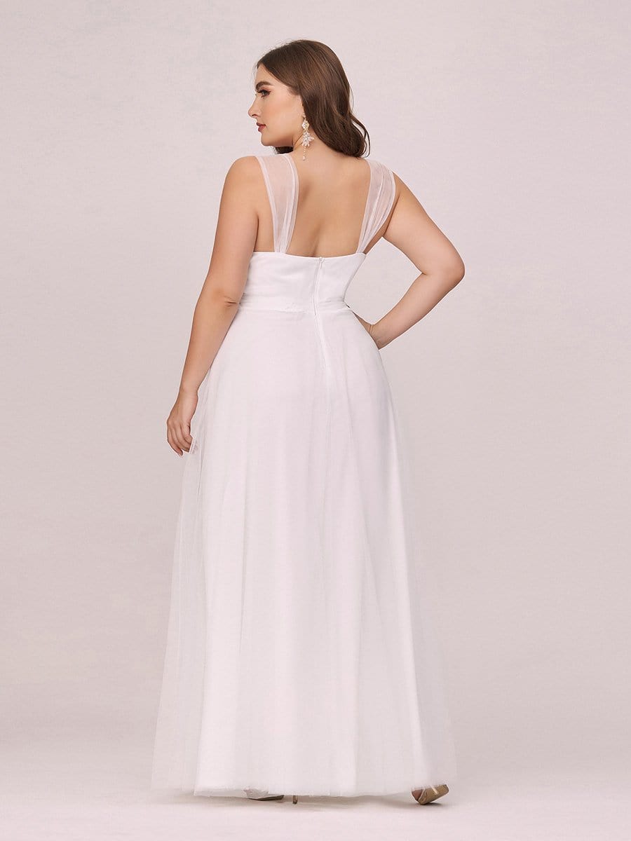 Plus Size Cap Sleeves Simple Tulle Wedding Dress #color_Cream 