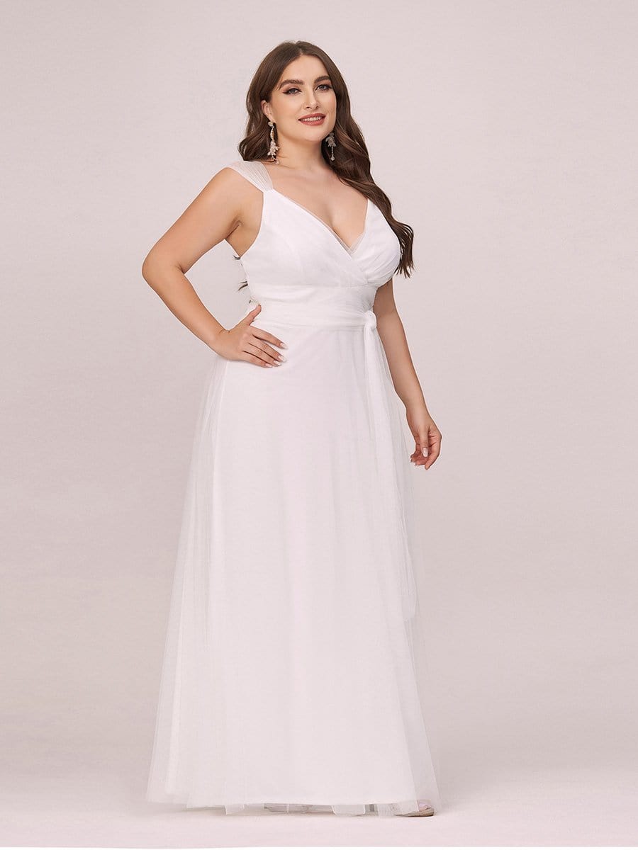 Plus Size Double V Neck Simple Tulle Wedding Dress Ever Pretty US